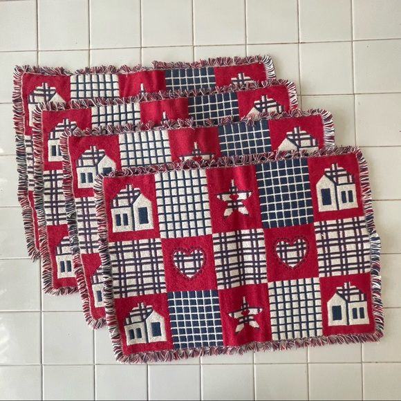 Table Runner and Four Matching Placemats Red White and Blue Farmhouse Americana - Picture 6 of 14